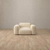 Top Grain Leather::Biscuit Velvet Sofa Single  Cream Top Grain Leather