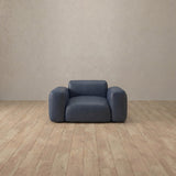Top Grain Leather::Biscuit Velvet Sofa Single  InkBlue Top Grain Leather