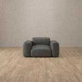 Top Grain Leather::Biscuit Velvet Sofa Single  Smoke Top Grain Leather