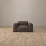 Top Grain Leather::Biscuit Velvet Sofa Single  Truffle Top Grain Leather