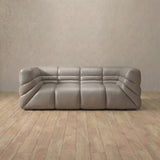 Top Grain Leather::Comfy Italian Sofa 2 Seater Pewter Top Grain Leather