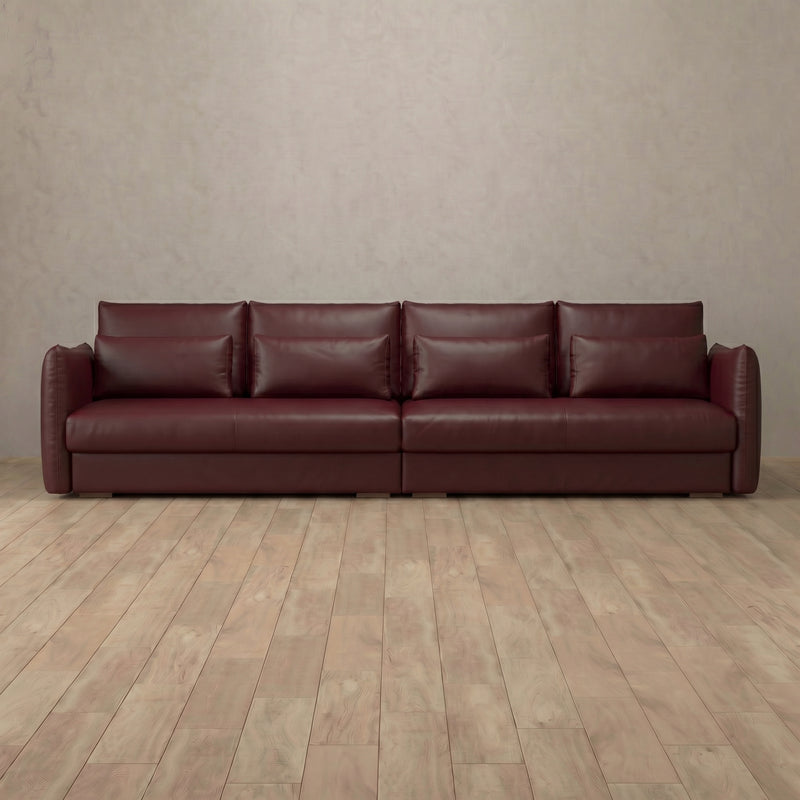 Top Grain Leather::Contemporary Italian Sofa 3 Seater  Burgundy Top Grain Leather 6:TGL