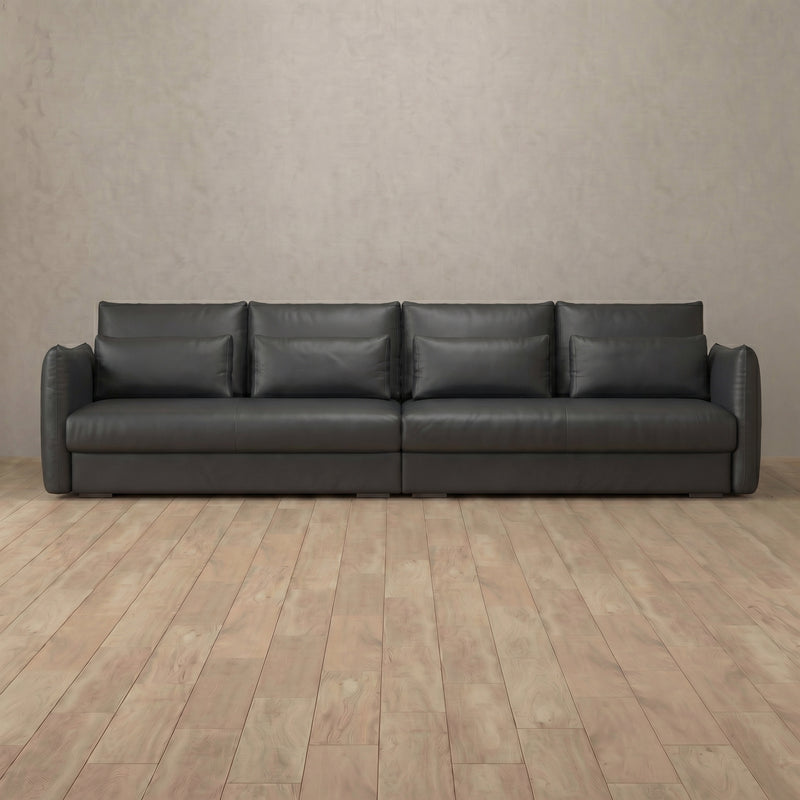 Top Grain Leather::Contemporary Italian Sofa 3 Seater  Charcoal Top Grain Leather 7:TGL
