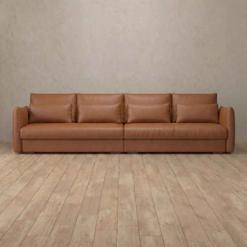 Top Grain Leather::Contemporary Italian Sofa 3 Seater  Cognac Top Grain Leather 4:TGL