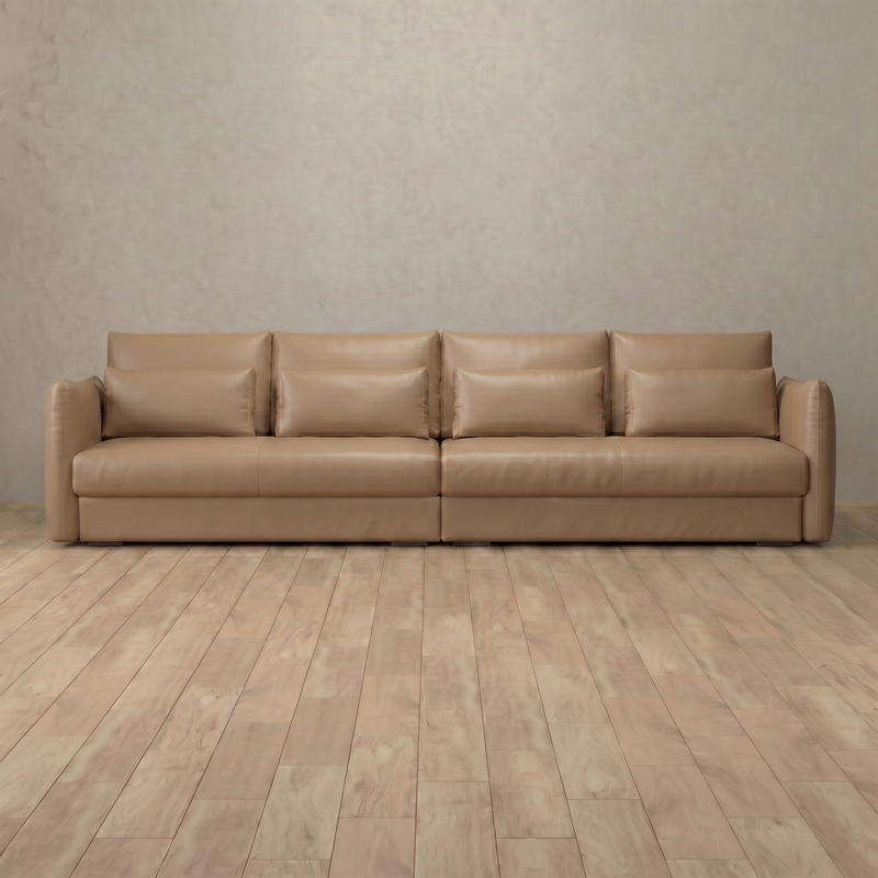 Top Grain Leather::Contemporary Italian Sofa 3 Seater  Latte Top Grain Leather 3:TGL