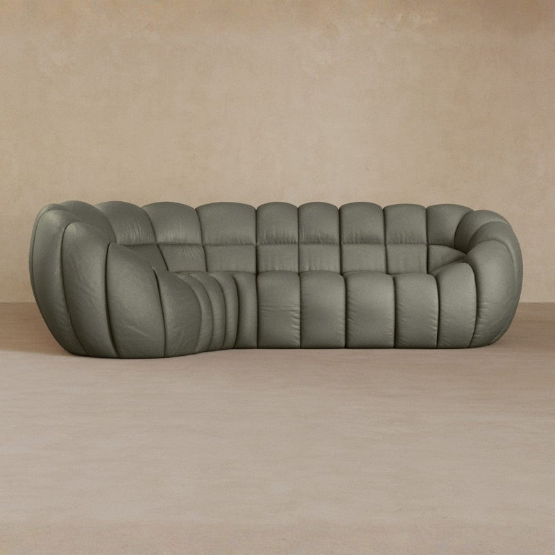 L Shape-Top Grain Leather-Greige