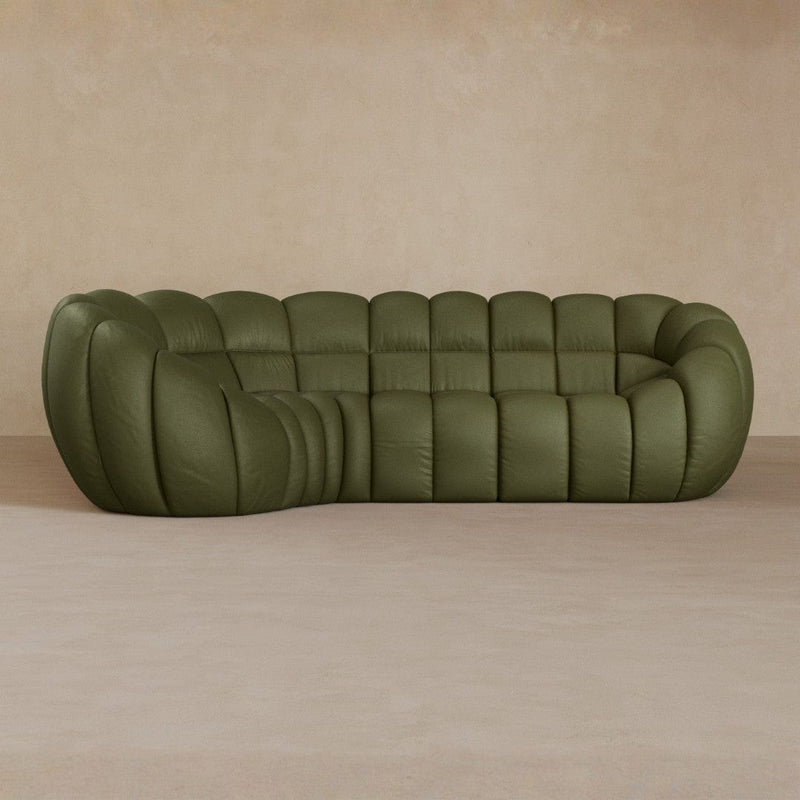 L Shape-Top Grain Leather-Olive