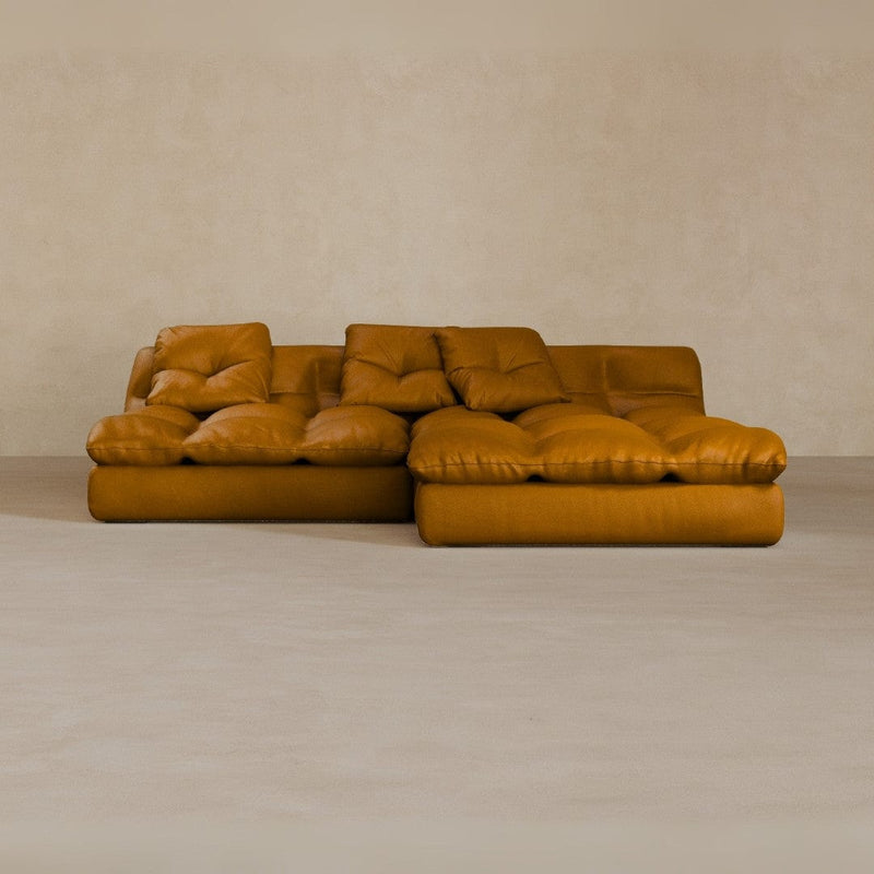 Left Chaise 01-Top Grain Leather-Camel