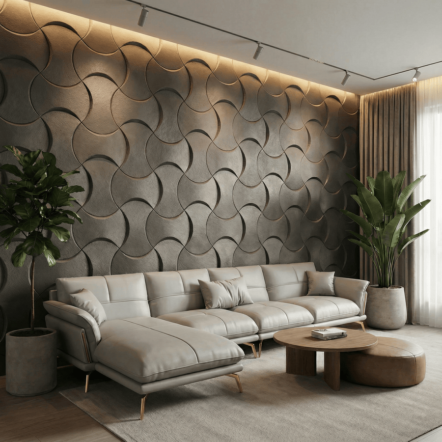 Coco Geometric 3D Leather Wall Panel in Grey