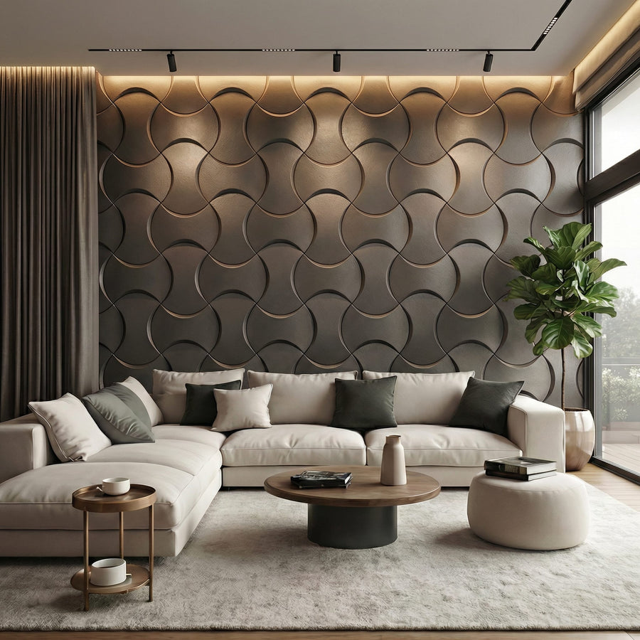 Coco Geometric 3D Leather Wall Panel in Grey