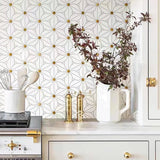 White and Gold Flower Mosaic Tiles