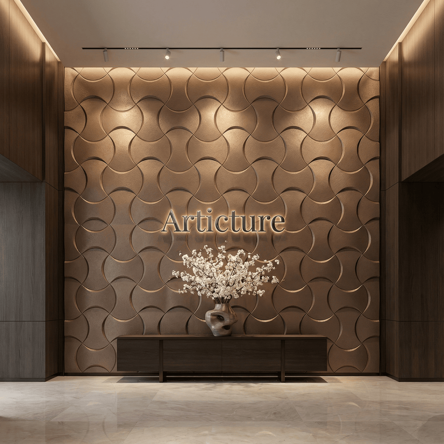 Coco Geometric 3D Leather Wall Panel in Light Brown