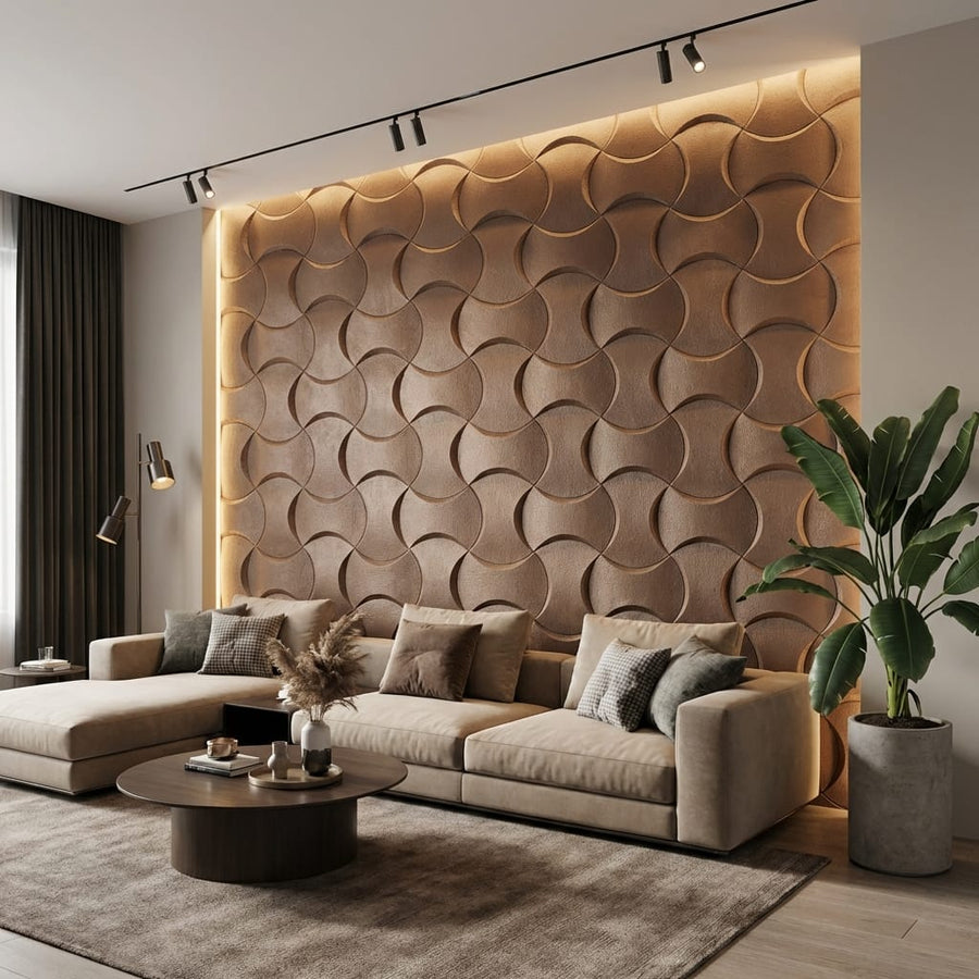 Coco Geometric 3D Leather Wall Panel in Light Brown