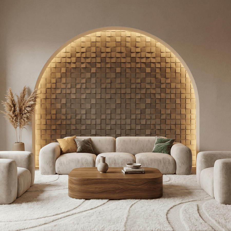 Ubiquitous Square 3D Leather Wall Panel in Light Brown