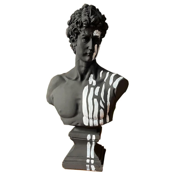 David in Black & Side White Strips Sculpture
