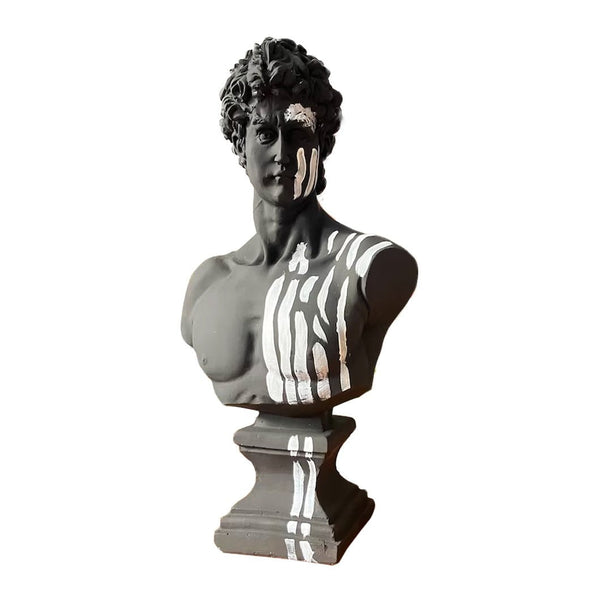 David in Black & Side White Strips Sculpture
