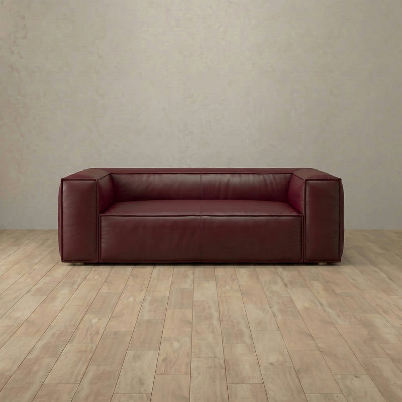 Top Grain Leather::Leather Top Grain Sofa 2 Seater Burgundy Top Grain Leather 6:TGL