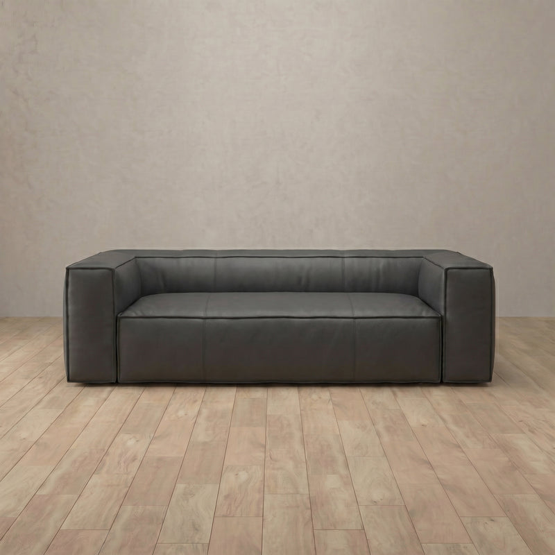 Top Grain Leather::Leather Top Grain Sofa 3 Seater  Charcoal Top Grain Leather 7:TGL