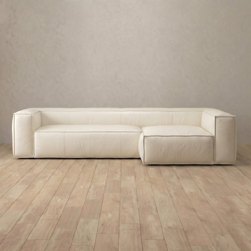Leather Top Grain Sofa Chaise Sectional (118") — Ivory
