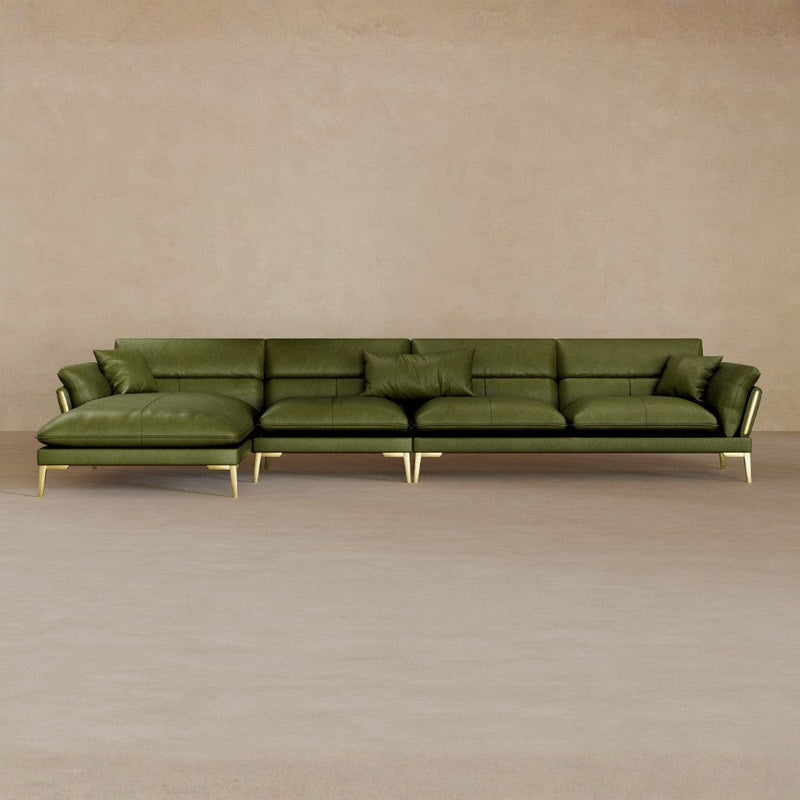 Right Chaise-Full Grain Leather-Olive
