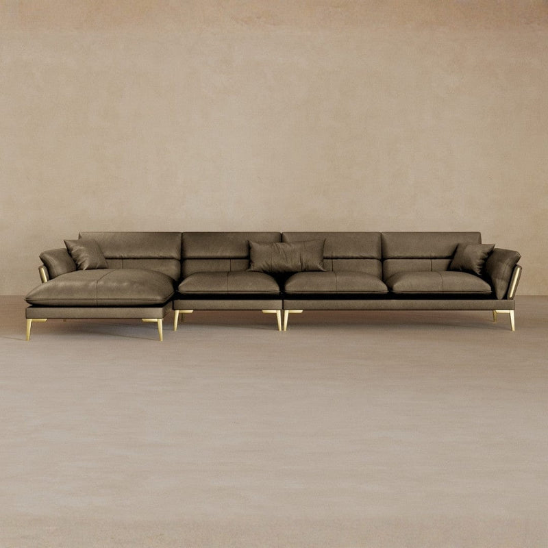Right Chaise-Full Grain Leather-Stone
