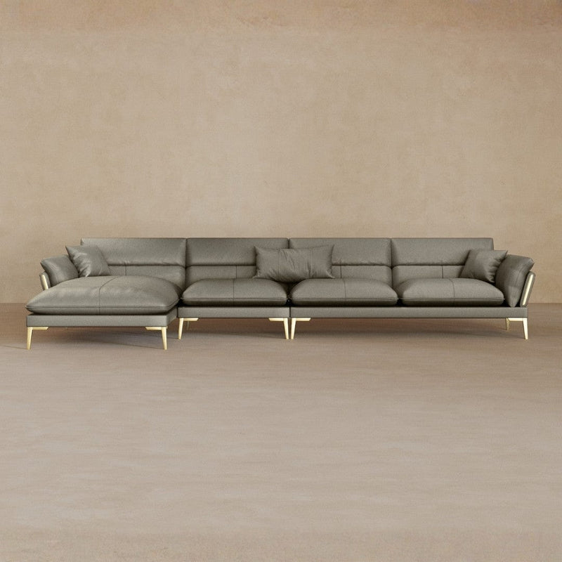 Right Chaise-Top Grain Leather-Greige