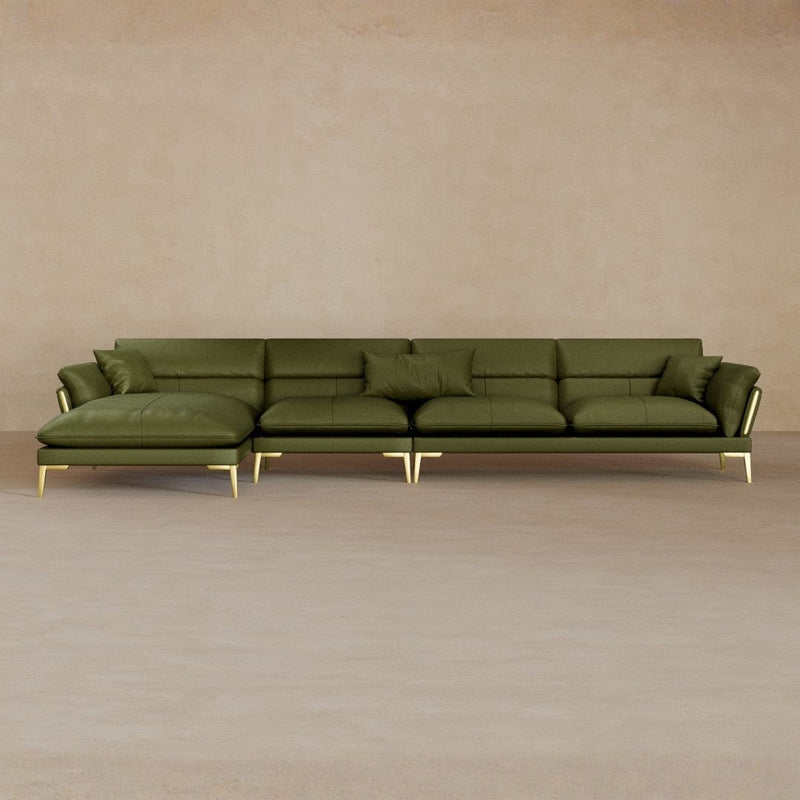 Right Chaise-Top Grain Leather-Olive