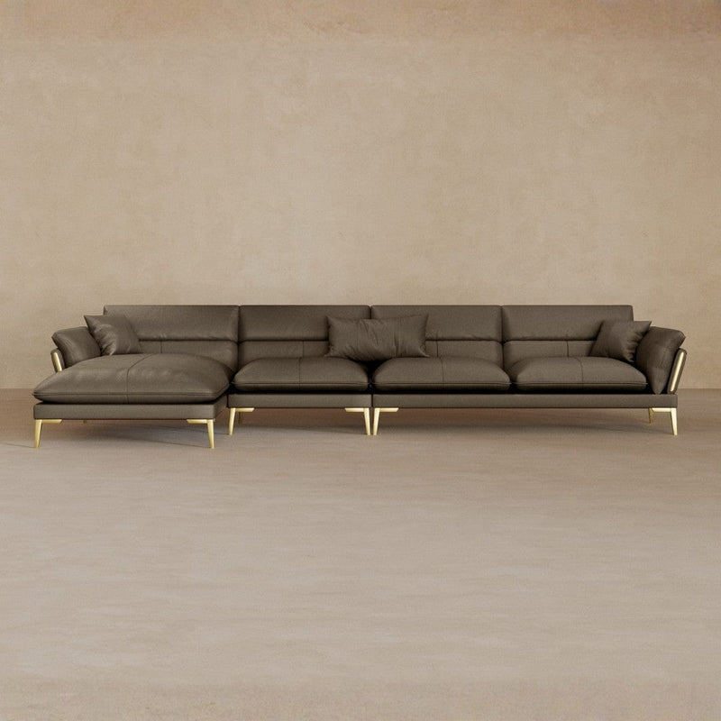 Right Chaise-Top Grain Leather-Stone