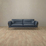 Top Grain Leather::Modern Italian Leather Sofa 2 Seater  InkBlue Top Grain Leather