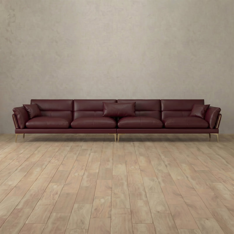 Top Grain Leather::Modern Italian Leather Sofa 4 Seater  Burgundy Top Grain Leather 6:TGL