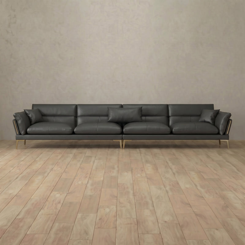 Top Grain Leather::Modern Italian Leather Sofa 4 Seater  Charcoal Top Grain Leather 7:TGL