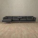 Top Grain Leather::Modern Italian Leather Sofa 4 Seater with Chaise  Charcoal Top Grain Leather [grid:7:TGL]