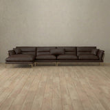 Top Grain Leather::Modern Italian Leather Sofa 4 Seater with Chaise  Espresso Top Grain Leather