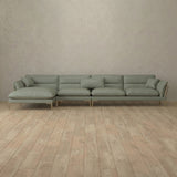 Top Grain Leather::Modern Italian Leather Sofa 4 Seater with Chaise  Sage Top Grain Leather