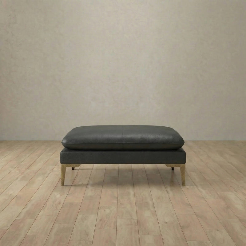 Top Grain Leather::Modern Italian Leather Sofa Ottoman Charcoal Top Grain Leather 7:TGL