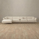 Linen Blend::Modern Italian Sofa  Chaise Sectional (146") Cream Linen Blend