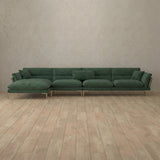 Linen Blend::Modern Italian Sofa  Chaise Sectional (146") Forest Green Linen Blend [grid:5:LB]