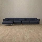 Linen Blend::Modern Italian Sofa  Chaise Sectional (146") InkBlue Linen Blend
