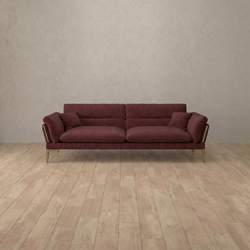 Linen Blend::Modern Italian Sofa  Loveseat (73") Burgundy Linen Blend  6:LB