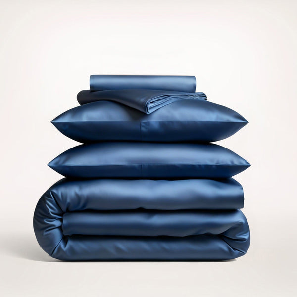 Premium Navy Blue Mulberry Silk Bedding Set