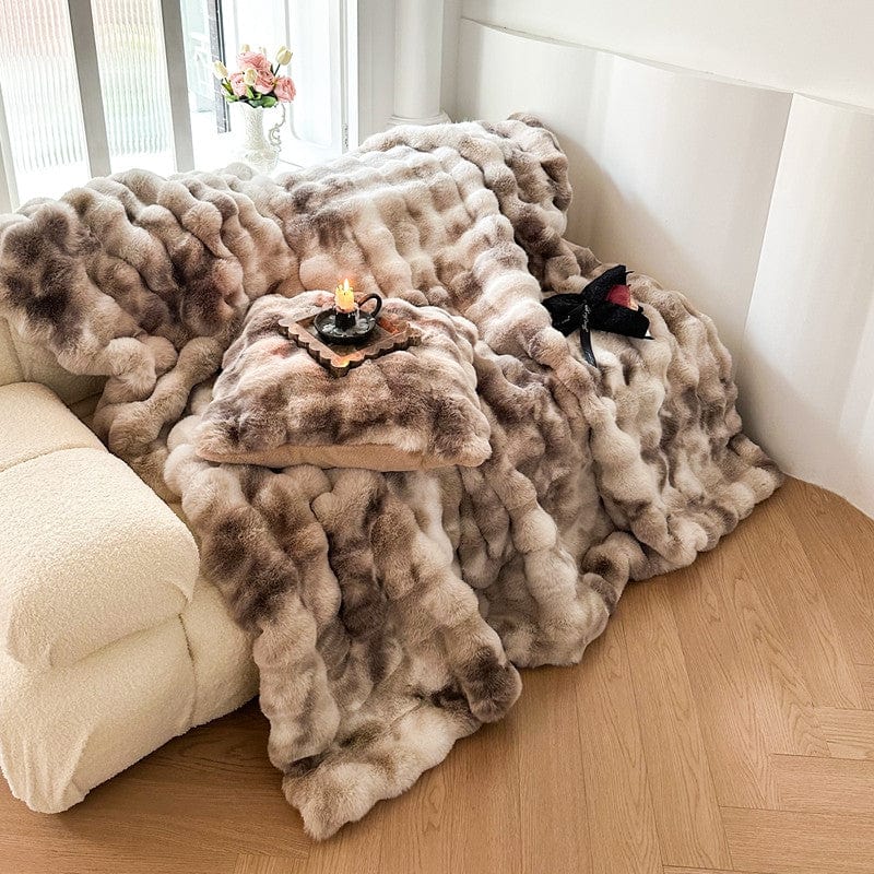 Tie Dye Rabbit Faux-Fur Blanket Throw