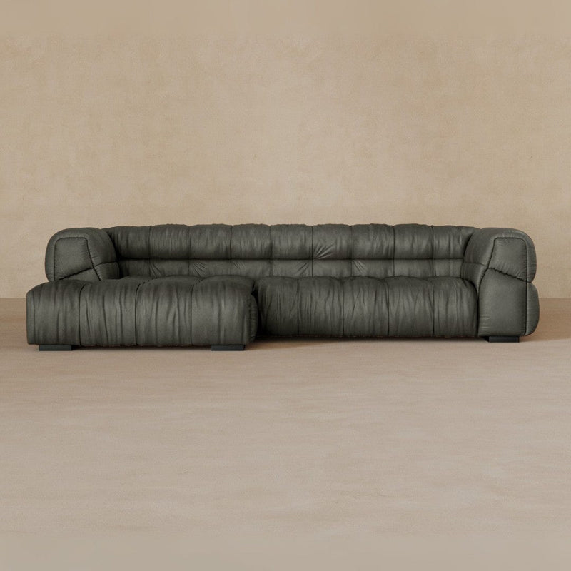 Right Chaise 133 Inches-Full Grain Leather-Graphite