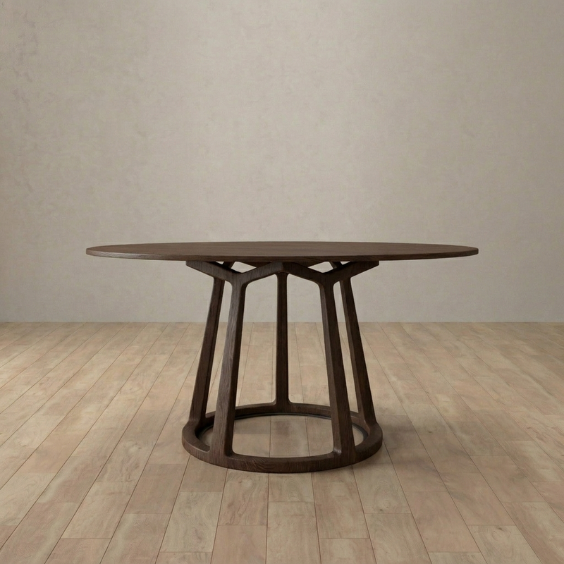 Round Modern Dining Table — Dark Walnut