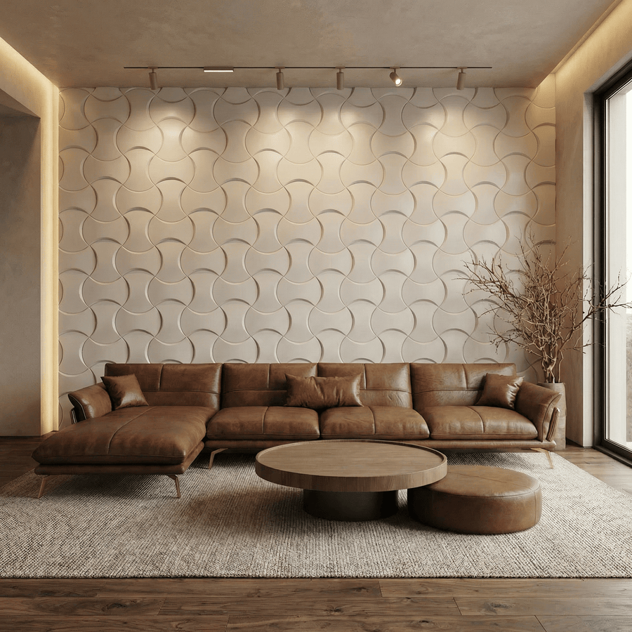 Coco Geometric 3D Leather Wall Panel in Classic White