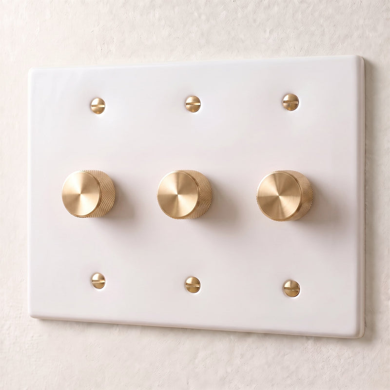 Brass Dimmer Switch — 3 Gang · White with Brass