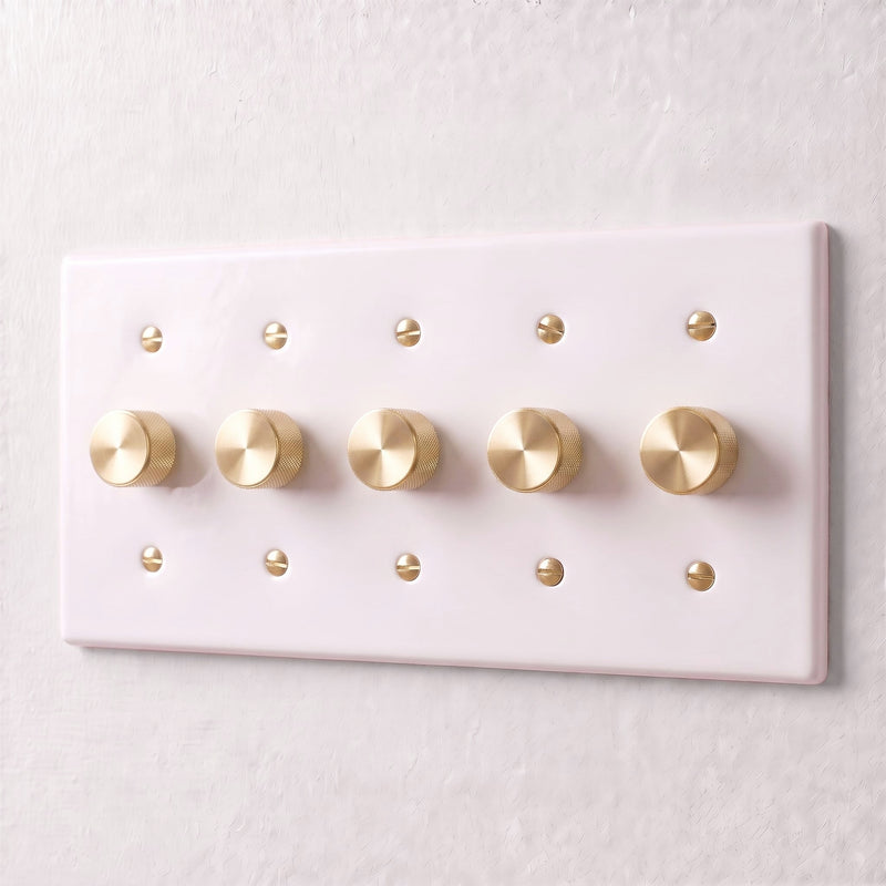 Brass Dimmer Switch — 5 Gang · White with Brass