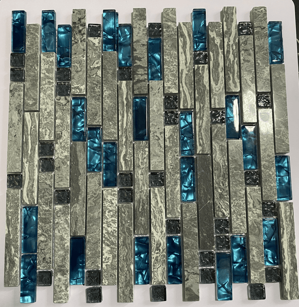 Hues of Blue Striped Mosaic Tiles