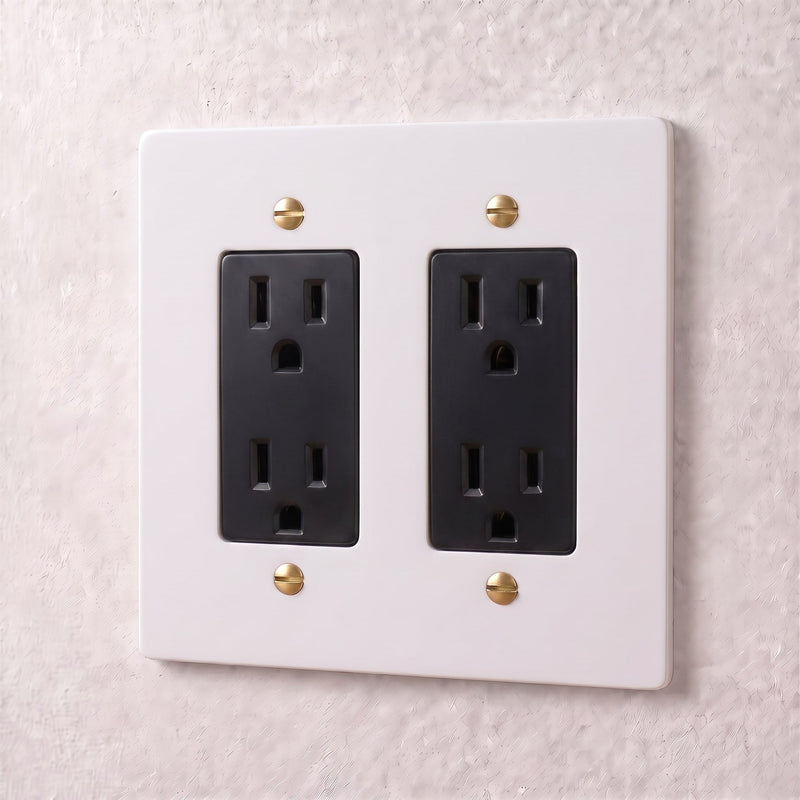 Brass Outlet — 2 Gang · White with Brass