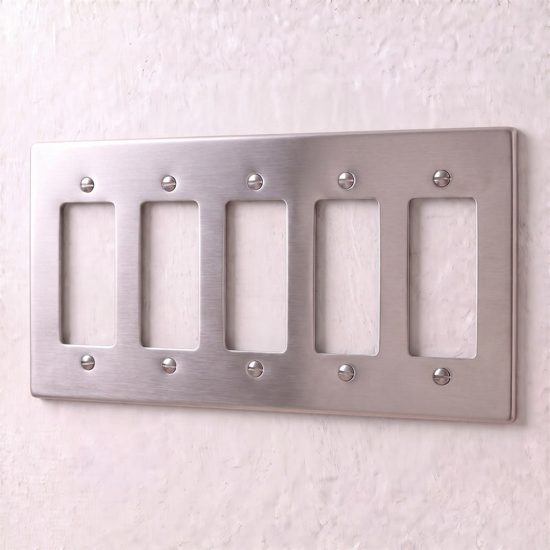 Brass Wall Plate — 5 Gang · Stainless Steel