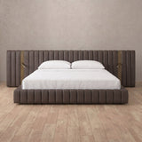 Performance Leather Truffle — Extended Headboard with Integrated Lighting